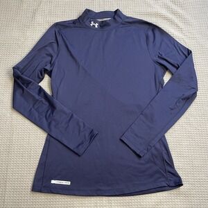 Under Armour Cold Gear Mock Neck Fitted Shirt Large Womens Navy Blue